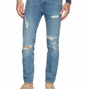 Levis 511 distressed mid rise dark wash 5 pckt ripped knee slim fit jeans  28